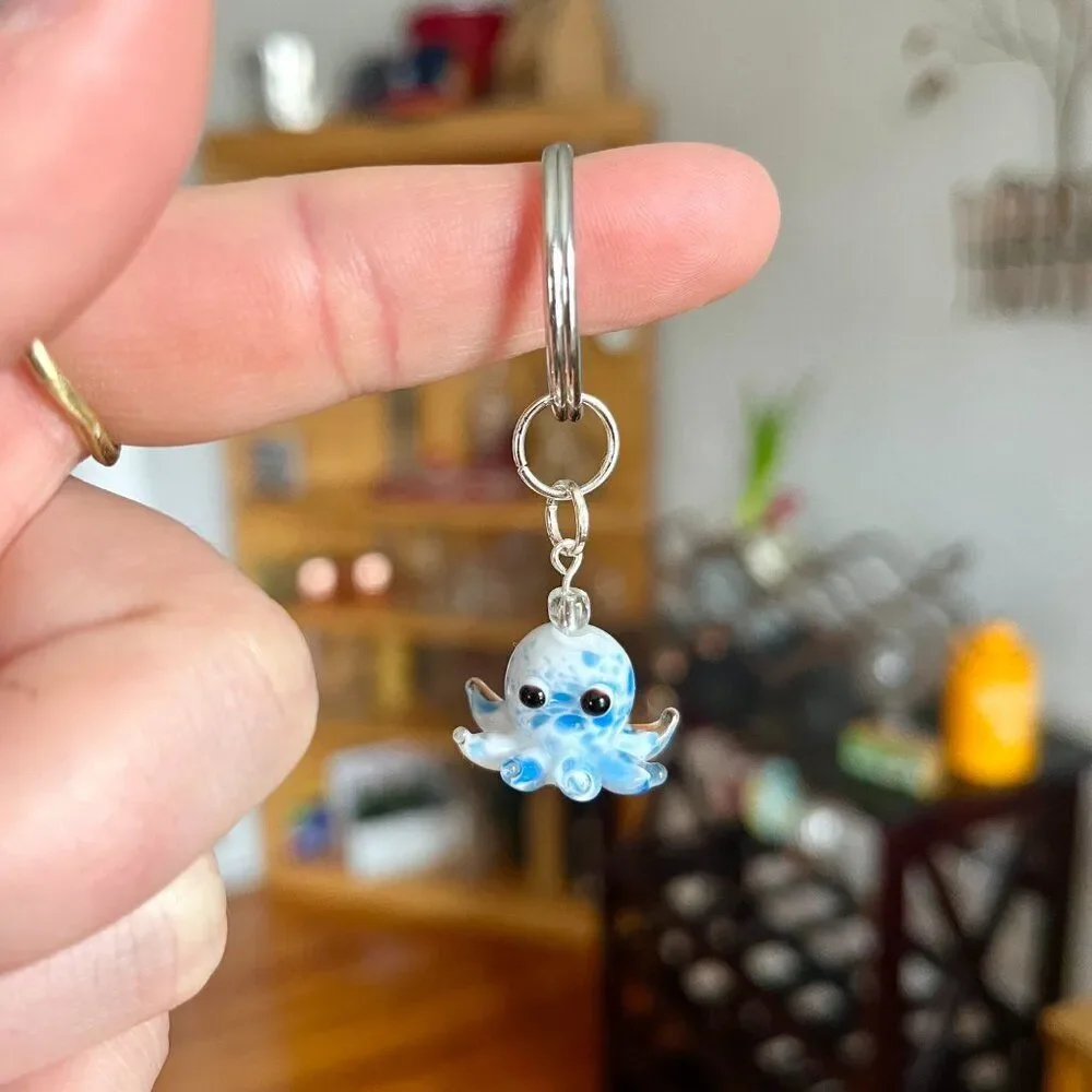 White and Blue Spotted Octopus / Squid Key Chain
